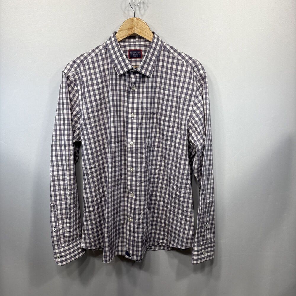 UNTUCKit Marc Plaid Button Up Shirt Men’s XL Blue Purple Wrinkle Free Cotton